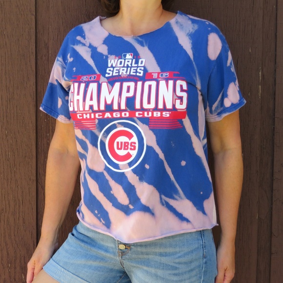 Cubs World Series Custom Bleach Crop Top sz M - Picture 1 of 3